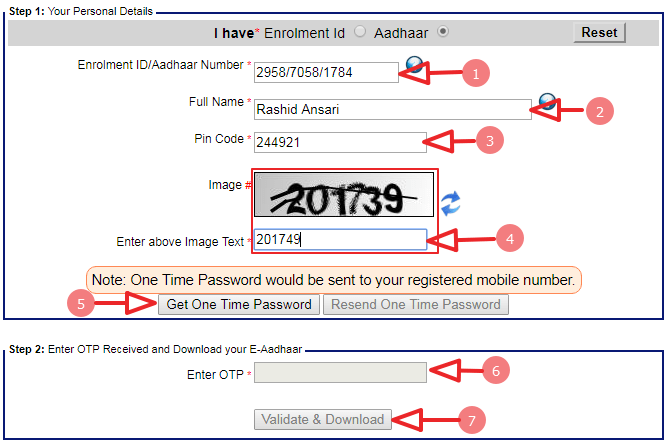 form of aadhar download