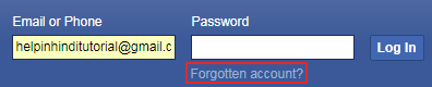 facebook login page