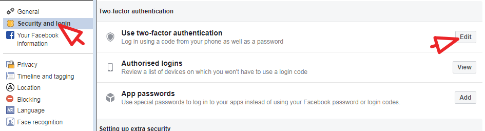 click on security and login