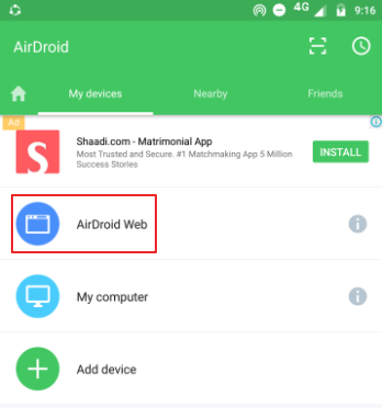 click on airdroid web