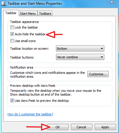 taskbar ko window 7 me hide kaise kare