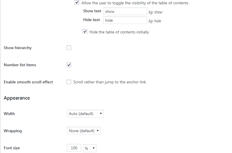 table of contents setup