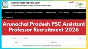 Arunachal Pradesh PSC Assistant Professor Recruitment 2026