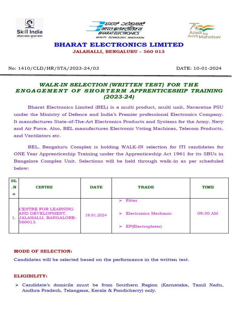 BEL Apprentice Recruitment 2026